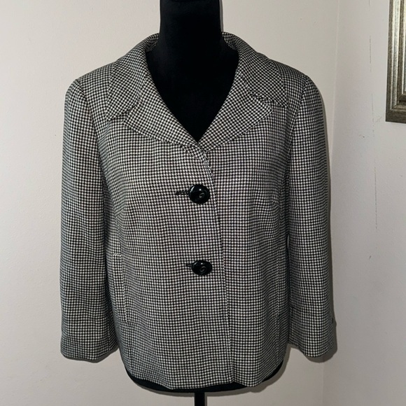 Talbots Sz 12 black white houndstooth single front women’s blazer suit jacket - Picture 1 of 8